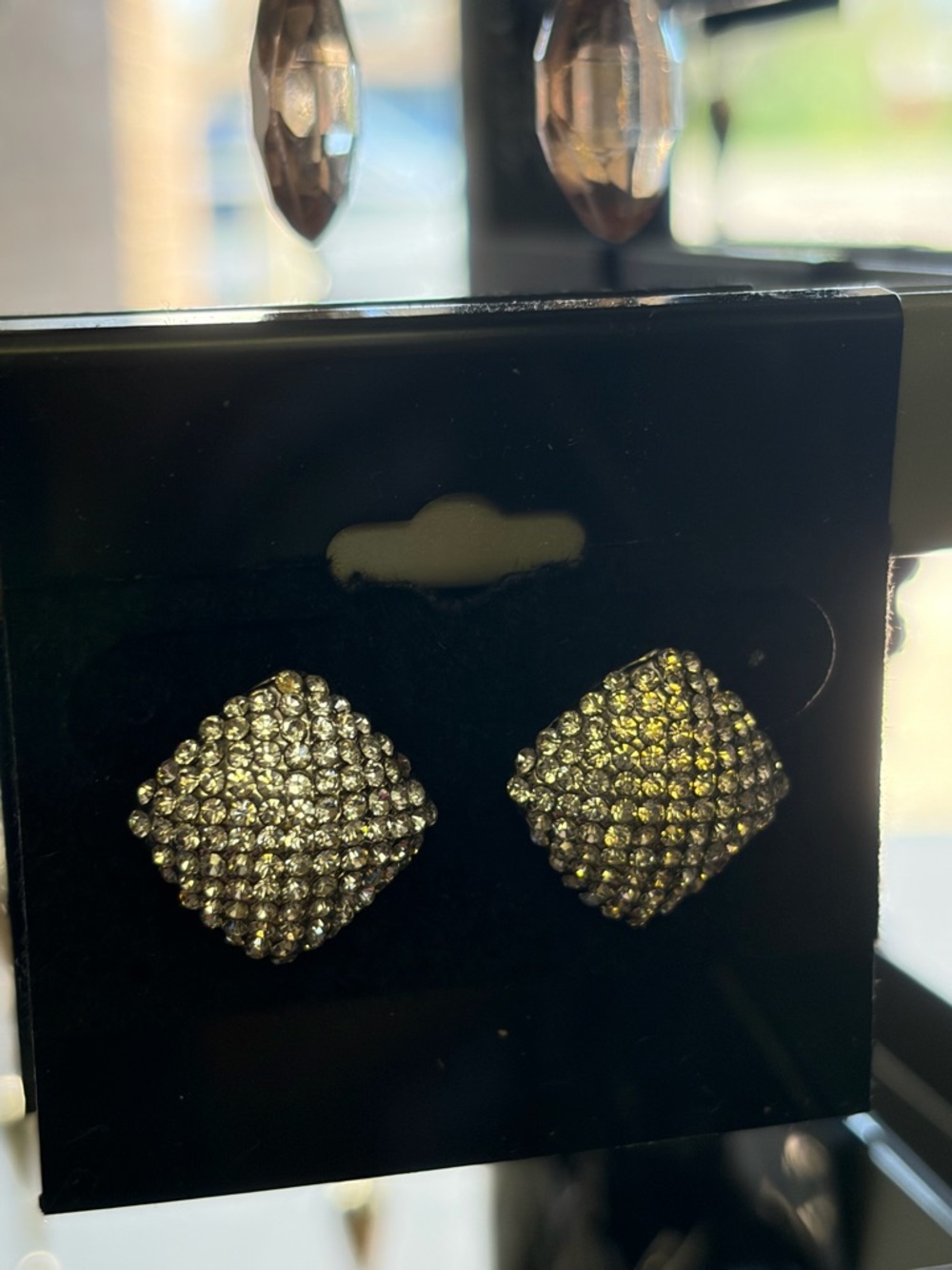 Pave Square Crystal Stud Earrings - Silver Tone